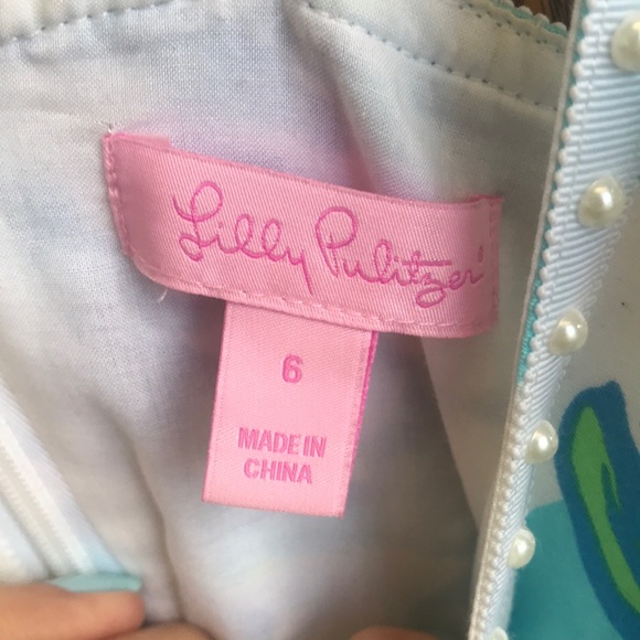 LILLY PULITZER DRESS SANDRINE BLUE WHITE STRIPED WITH PEARLS SIZE 6 - Picture 8 of 8